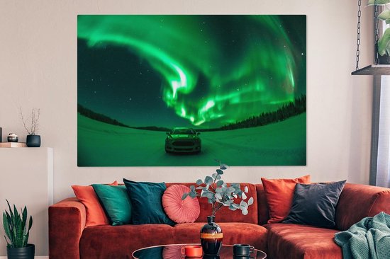 Tableau sur toile Aurores boréales - Ciel étoilé - Voiture - 180x120 cm - Décoration murale XXL