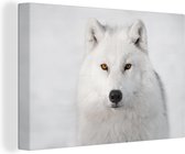 Canvas Schilderij Wolf - Wit - Sneeuw - 90x60 cm - Wanddecoratie