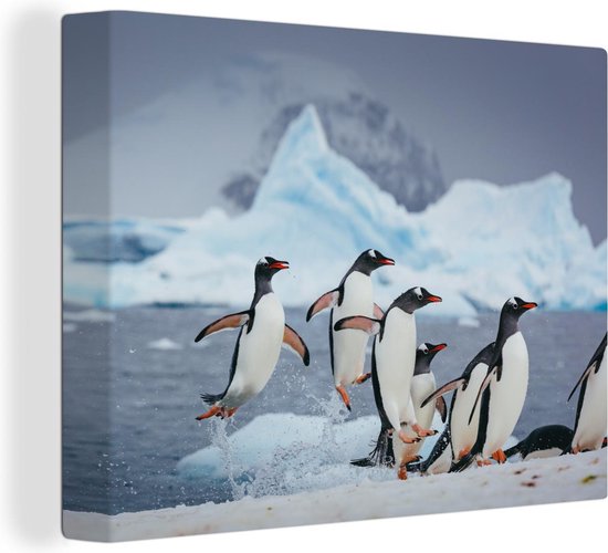 Canvas Schilderij Pinguïn - IJs - Sneeuw - Wanddecoratie