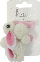 Haarspeldjes duckclip 5.0cm Teddy Konijntje - Roze/Wit - 2 stuks