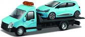 schaalmodel Renault Clio + Flatbed Transporter 1:43 blauw