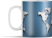 Mok - Wereldkaart - Blauw - Wit - Simpel - 350 ml - Beker