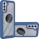 Voor Samsung Galaxy S21+ 5G Sterrenhemel Effen Kleur Serie Schokbestendige PC + TPU Beschermhoes met Ring Houder & Magnetische Functie (Blauw)