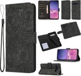 Voor Samsung Galaxy S10e Huid Voelen Reliëf Zonnebloem Horizontale Flip Lederen Case met Houder & Kaartsleuven & Portemonnee & Lanyard (Zwart)