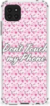 Leuk TPU Backcase Geschikt voor Samsung Galaxy A22 5G Smartphone hoesje met doorzichtige rand Flowers Pink Don't Touch My Phone