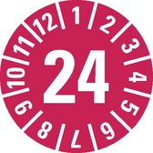 Keuringssticker met jaartal 24 op vel, rood 35 mm - 10 per vel