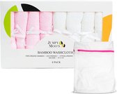 vochtige washandjes -jumpy moo's bio-baby wash doek & waszak | 25 x 25 cm | perfect gift set voor baby shower girls & boys (pink & white, pack of 8) - (WK 02123)