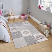 Flycarpets Vloerkleed - Kinderkamer- Kids Speelkleed - Grijs Geblokt - 120x170 cm