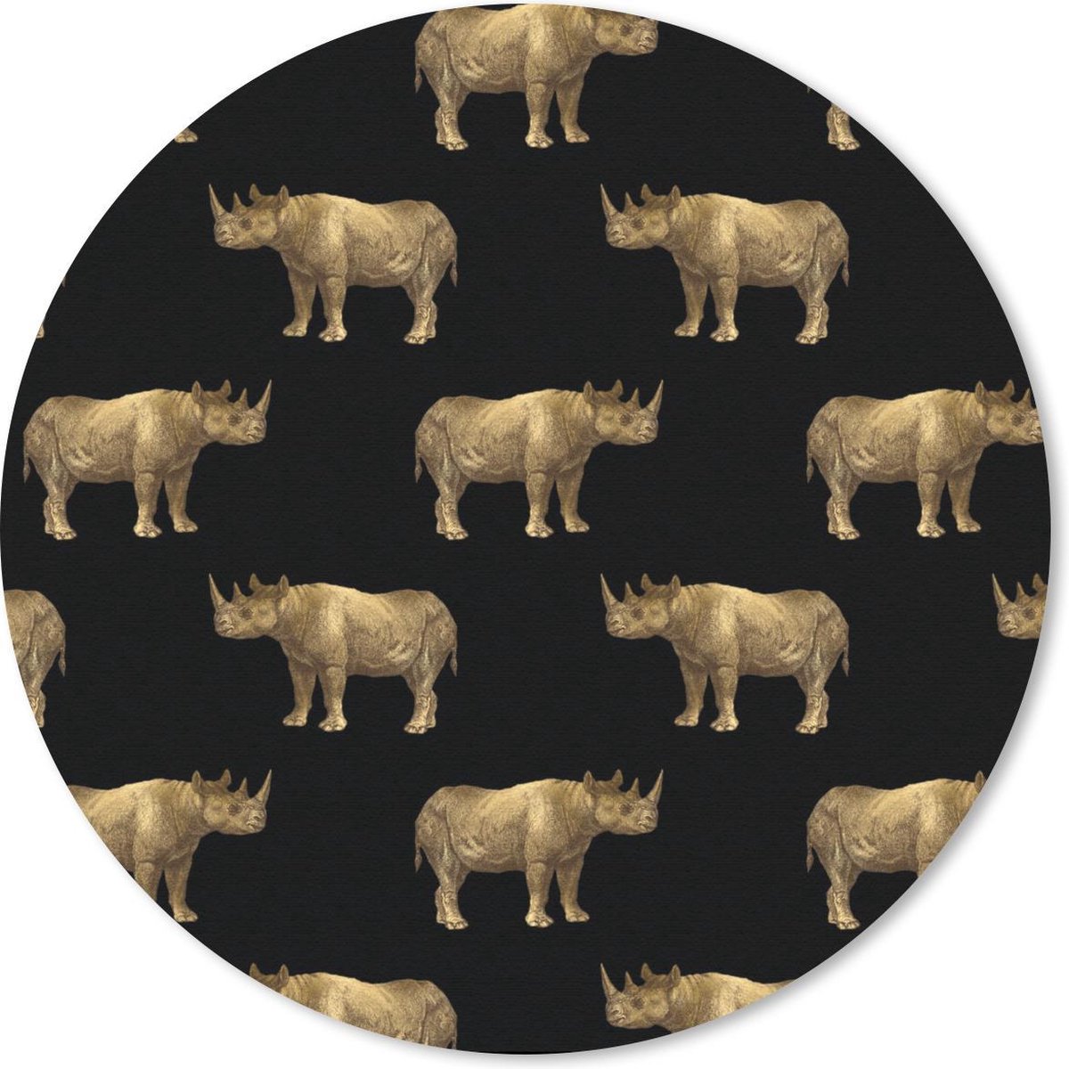 Muismat rond 30x30 cm - Mousepad Patronen - Neushoorn - Goud - Zwart - Ronde muismatten