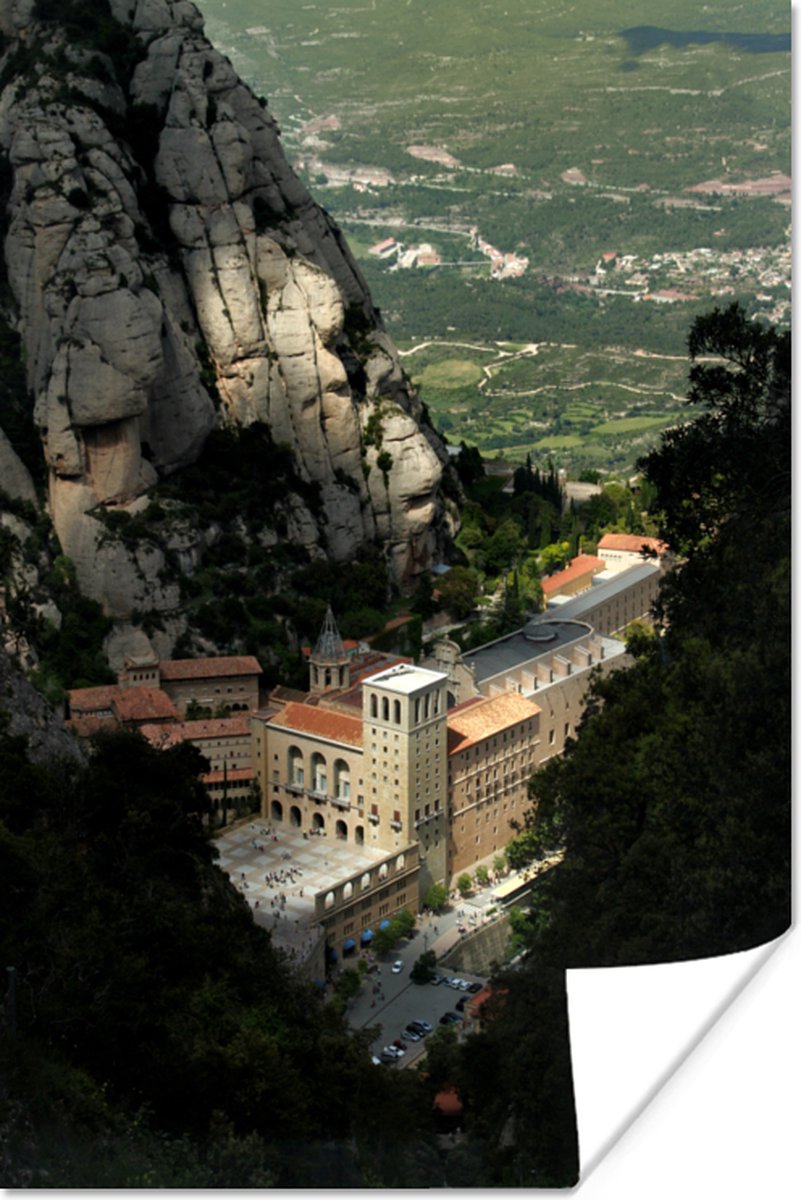 Montserrat klooster tussen bergen Poster 60x90 cm - Foto print op Poster (wanddecoratie woonkamer / slaapkamer) / Europese steden Poster op Prijzenvolger.com