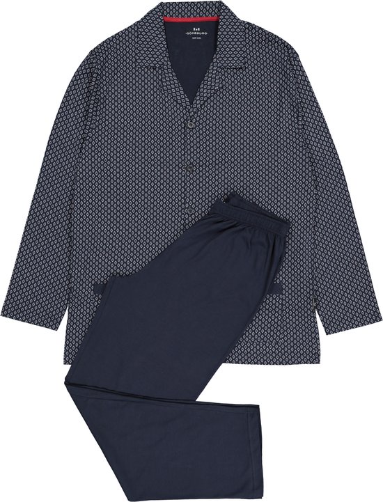 Gotzburg heren pyjama met knoopjes - blauw met rood en wit dessin -  Maat: