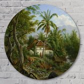 Muurcirkel ⌀ 50 cm - Indisch landschap | Maurits E.H.R. van den Kerkhoff | 1858 - 1900 - Aluminium Dibond - Landschappen - Rond Schilderij - Wandcirkel - Wanddecoratie