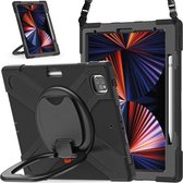 Siliconen + pc-beschermhoes met houder en schouderriem voor iPad Pro 12.9 2021 (zwart + zwart)