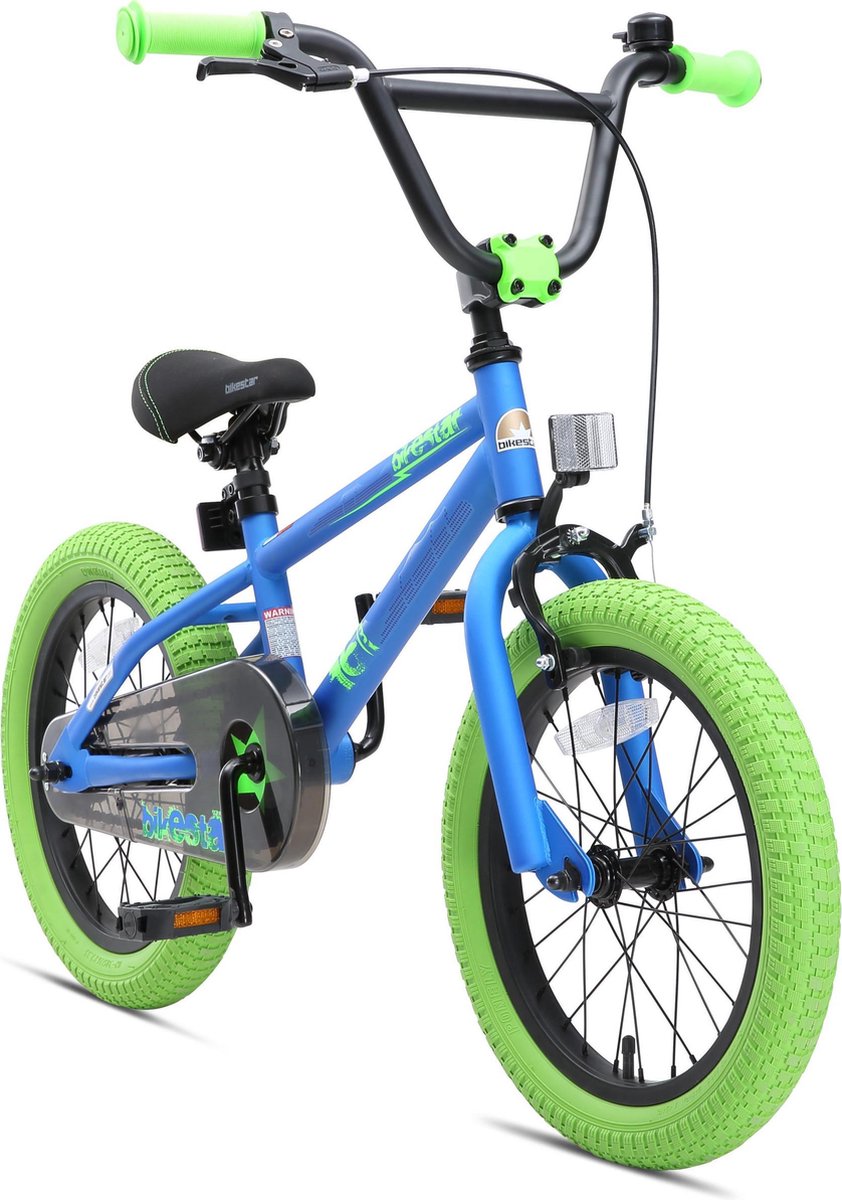 Bikestar 16 inch BMX kinderfiets blauw groen