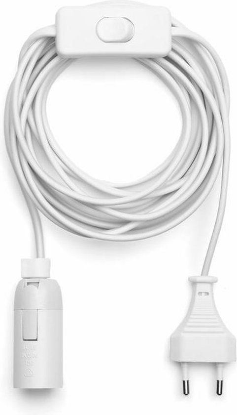 Lampe à suspension blanche E14 avec câble de 3,5 mètres, interrupteur et prise