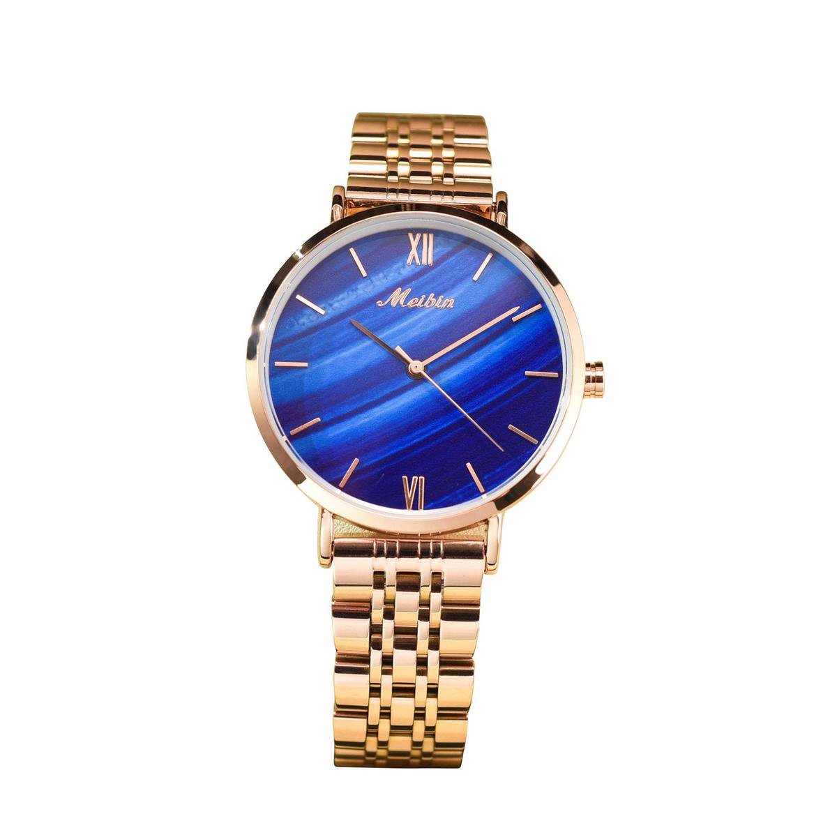 Longbo - Meibin - Dames Horloge - Rosé/Blauw - 36mm (Productvideo)