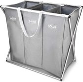 Wassorteerder-Navarisis Wasmand 3 compartimenten Wasmand voor vuile was - Licht donker kleurrijk ontwerp - Wasmand 65 x 38 x 55 cm in Grijs - (WK 02122)