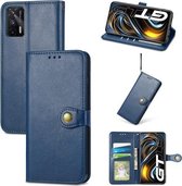 Voor OPPO Realme GT 5G/Realme Q3 Pro 5G Effen Kleur Lederen Gesp Telefoon Case met Lanyard & Fotolijst & Kaartsleuf & Portemonnee & Stand Functie (Blauw)