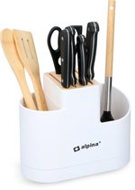 Bloc à Couteaux Alpina avec Support pour Ustensiles de Cuisine - Plastique/ Bamboe - Wit