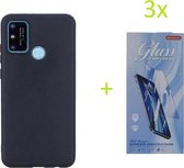 Huawei P Smart 2020 TPU Silicone rubberen hoesje + 3 Stuks Tempered screenprotector - zwart