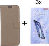 Sony Xperia 5 III - Bookcase Goud - portemonee hoesje met 3 stuks Glas Screen protector