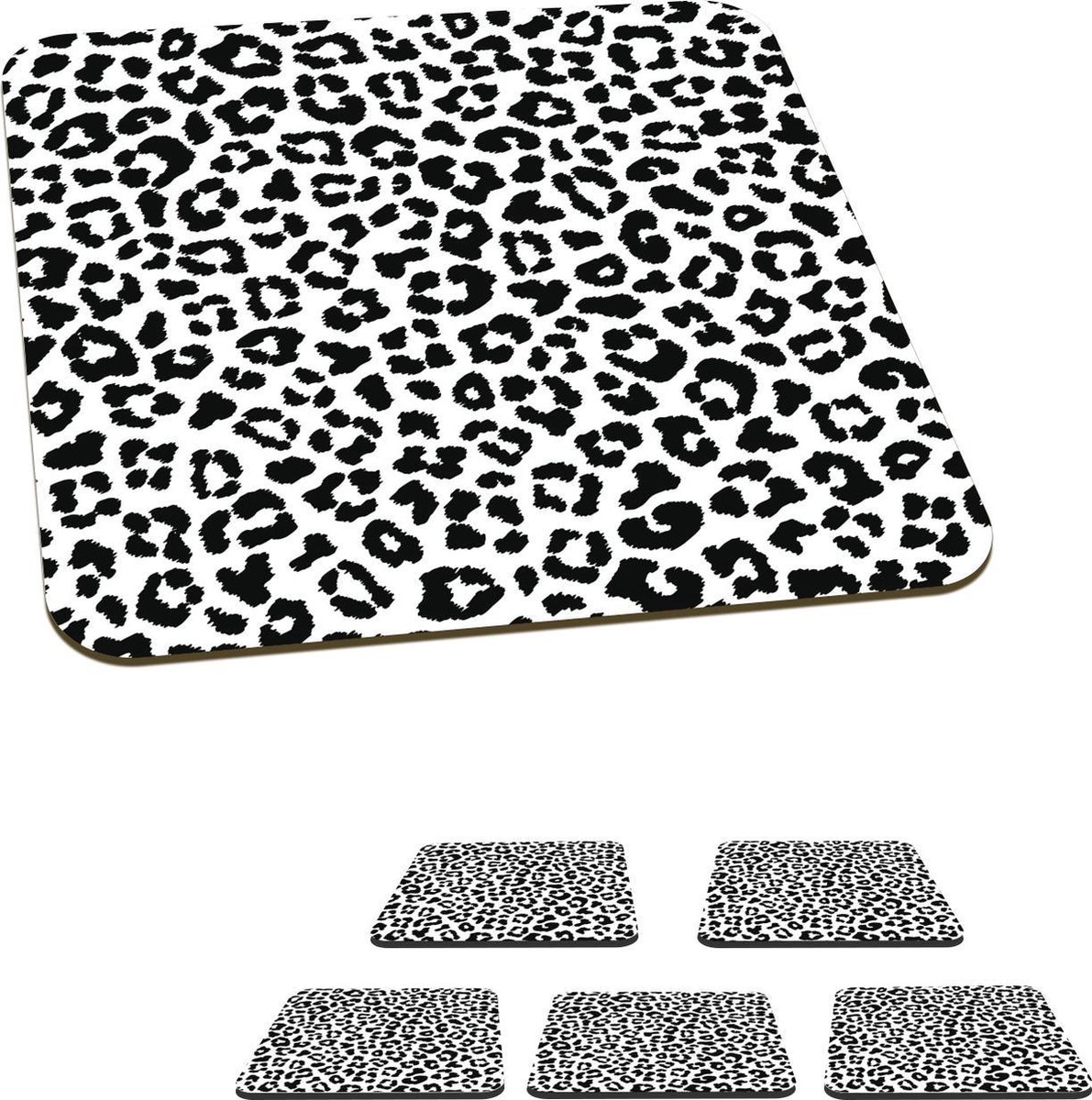 Onderzetters voor glazen - Panterprint - Zwart - Wit - 10x10 cm - Glasonderzetters - 6 stuks