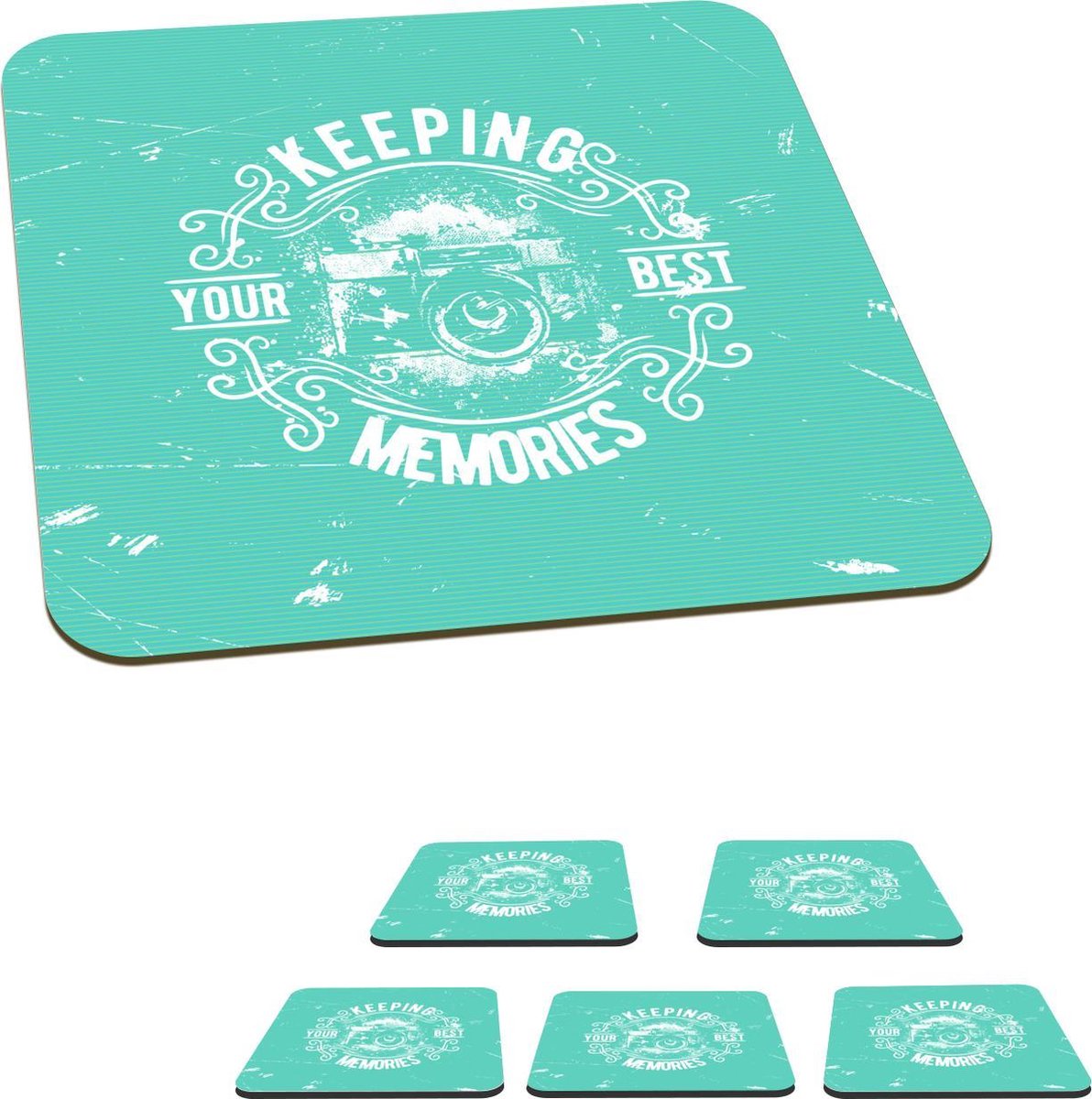 Onderzetters voor glazen - Vintage - Camera - Tekst - 10x10 cm - Glasonderzetters - 6 stuks