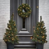 Bol.com Black Box Trees Glendon Set van 2 Kerstbomen en 1 Krans met LED Verlichting - Groen aanbieding