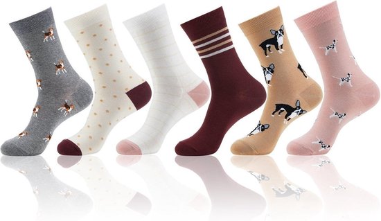 Monfoot - Grappige sokken - Vrolijke Kleurrijke Warme Honden Sokken - Unisex - 6 Paar - Maat 36/38 - Honden Patroon - Perfect Cadeau