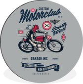 Wandcirkel - Muurcirkel - Motorfiets - Helm - Vintage - Tekening - Aluminium - ⌀ 30 cm - Binnen en Buiten