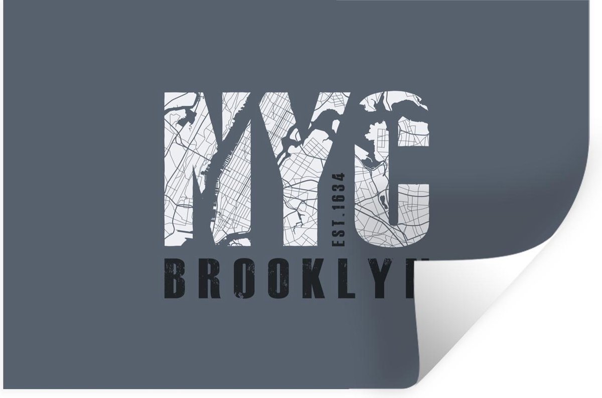 Muurstickers - Sticker Folie - New York - Brooklyn - Blauw - 120x80 cm - Plakfolie - Muurs