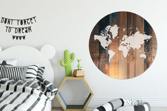 Cercle mural - Aluminium - Wereldkaart - Simple - Bois - ⌀ 140 cm