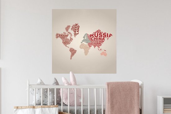 Muurstickers - Sticker Folie - Wereldkaart - Kleuren - Letters - 50x50 cm - Plakfolie - Muurstickers Kinderkamer - Zelfklevend Behang - Zelfklevend behangpapier - Stickerfolie