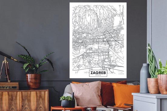 Stickers muraux - Carte - Zagreb - Croatie - Simple - 90x120 cm - Feuille adhésive