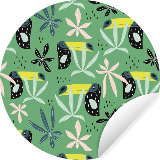 Foto: Wallcircle muurstickers behangcirkel toekan planten groen 80x80 cm muurcirkel zelfklevend ronde behangsticker