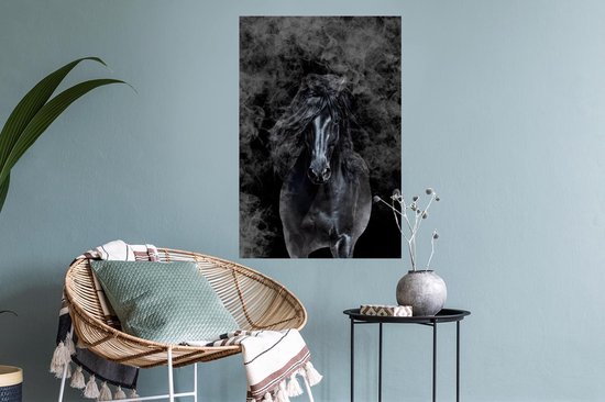 Muurstickers - Sticker Folie - Paard - Zwart - Rook - 40x60 cm - Plakfolie - Muurstickers Kinderkamer - Zelfklevend Behang - Zelfklevend behangpapier - Stickerfolie