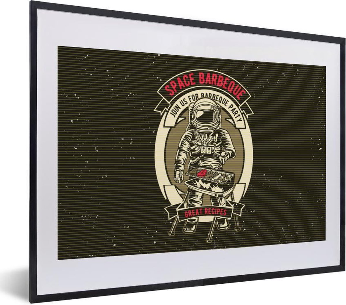 Poster in lijst - Fotolijst 40x30 cm - Posters - Vintage - Astronaut - BBQ - Posterlijst z