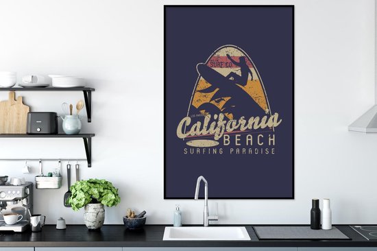 Affiche avec cadre Vintage - Surf - Planche de surf - 60x90 cm