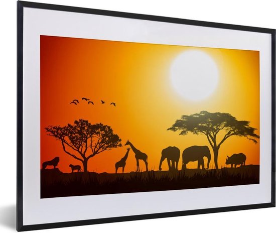 Cadre photo avec affiche - Animaux - Éléphant - Lion - 60x40 cm - Cadre  pour affiche | bol