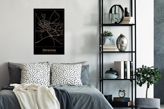 Poster Kaart - Deventer - Zwart - Goud - 40x60 cm