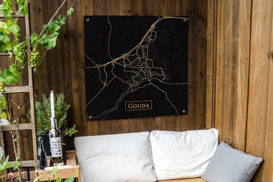 Chiffon de jardin Plan de la ville - Gouda - Or - Zwart - 100x100 cm - Carte
