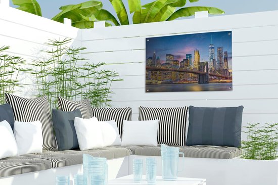 Décoration de jardin New York - Pont de Brooklyn - Nuit - 60x40 cm - Poster jardin - Toile jardin - Poster extérieur