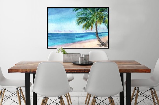 Cadre photo avec affiche - Plage - Palmier - Mer - 90x60 cm - Cadre pour affiche