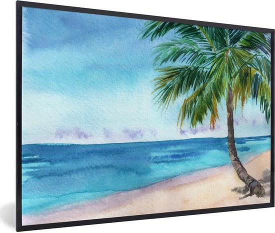 Cadre photo avec affiche - Plage - Palmier - Mer - 90x60 cm - Cadre pour affiche