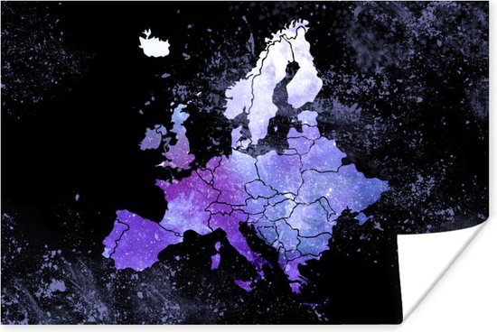 Poster Kaart - Europa - Sterrenhemel - 30x20 cm