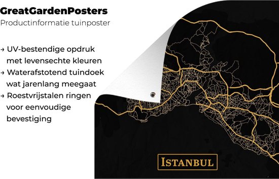 Poster Jardin Map - Istanbul - Or - Zwart - 200x200 cm - Toile jardin - Poster extérieur