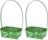 3x stuks rieten mandjes groen vierkant met hengsel 39 cm - Opbergen -  Decoratie manden gevlochten riet