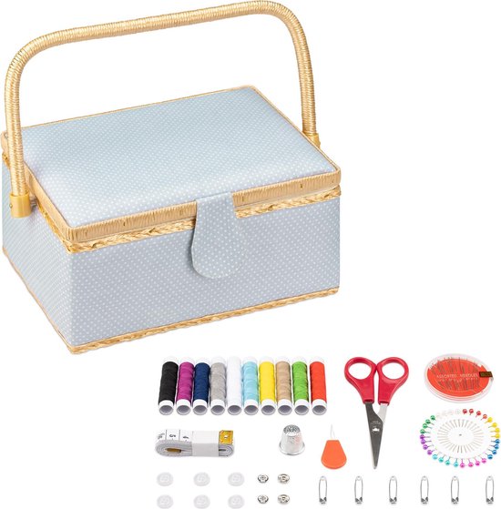 Navaris Naaidoos Met 76 Accessoires - Turquoise Met Witte Stippen - Complete Naaiset