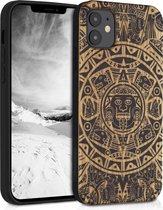kwmobile telefoonhoesje compatibel met Apple iPhone 11 - Hoesje met bumper in lichtbruin / zwart - kersenhout - Maya Kalender design