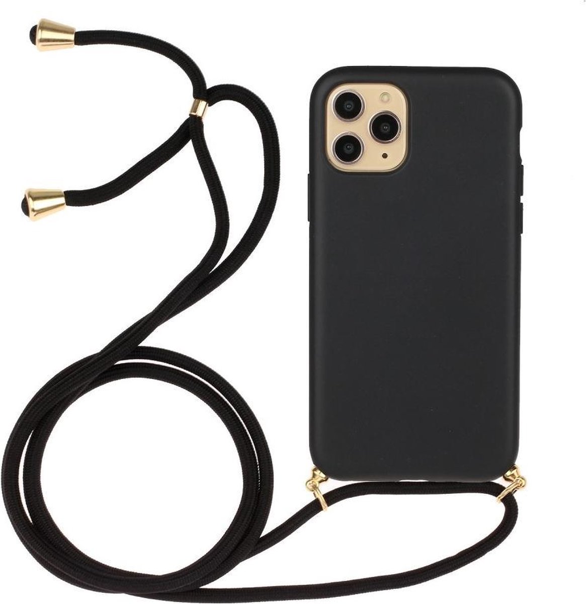Lunso - Backcover hoes met koord - Geschikt voor iPhone 13 Mini - Zwart